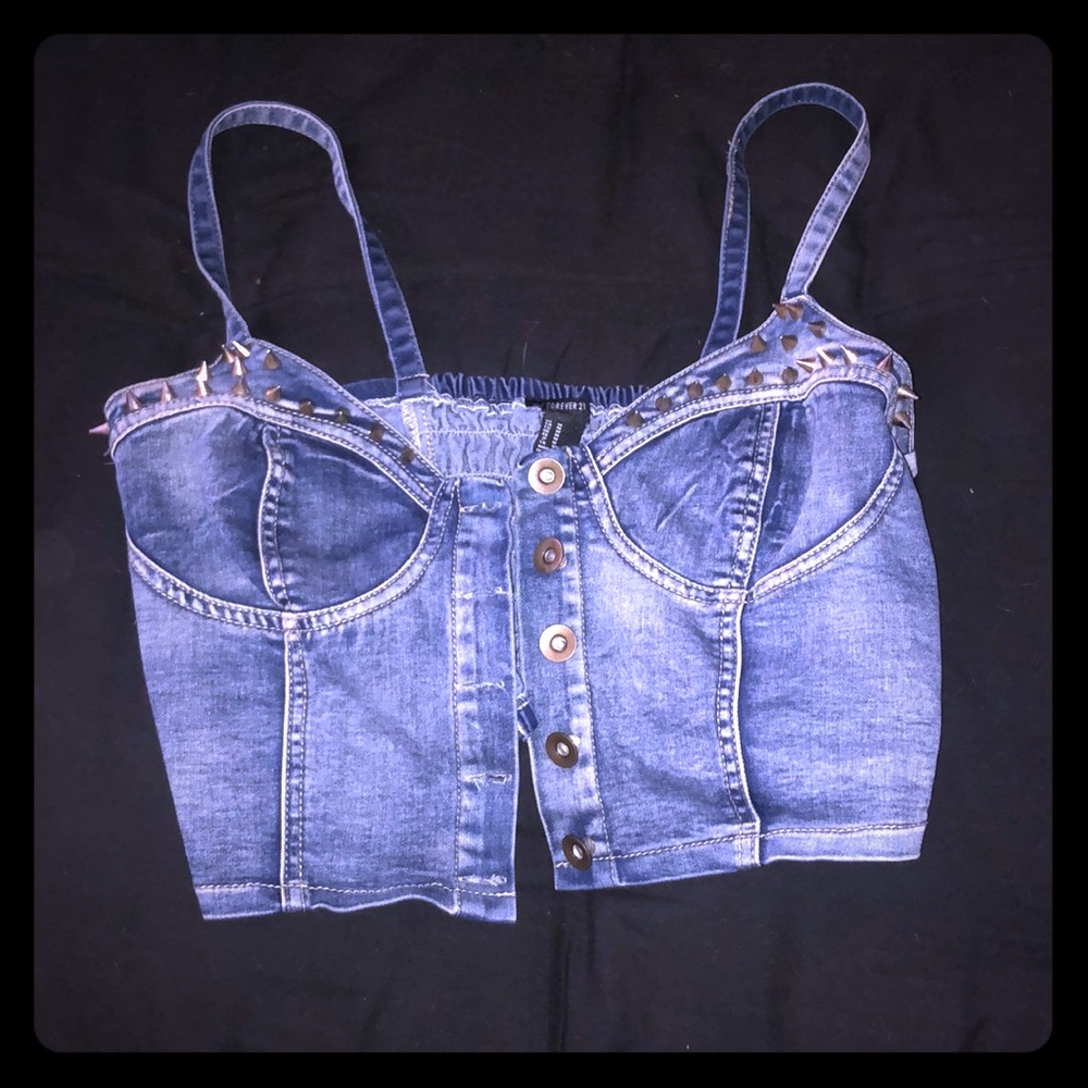 Denim button up crop top